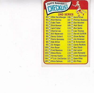 1965 Topps Baseball 104 2nd Series Unchecked Checklist EBay