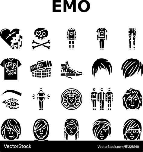 Emo punk rock tattoo cute icons set Royalty Free Vector