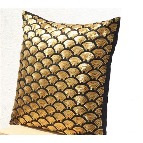 Gold Sequin Pillows Embroidered Waves Black Throw Pillow Covers Black