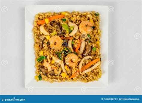 Shanghai Rice With Seafood On White Background Stock Image Image Of