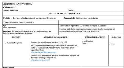 Planeación Artes Visuales 2 PLAN ANALÍTICO Planeaciones México