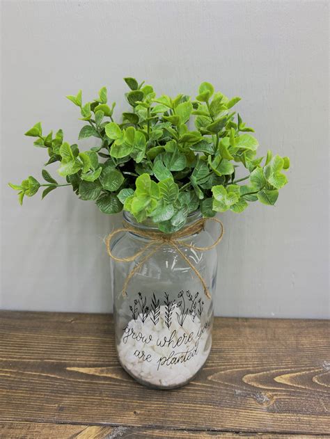 Mason Jar With Eucalyptusfarmhouse Decorhome Decortable Etsy