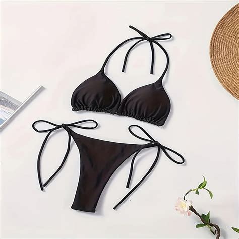 Generic New Pure Color Tied Bikini Swimsuit Female Vacation Beach Hot Spring Swimsuit
