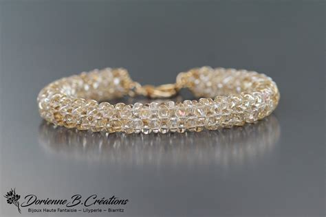 Bracelet femme tissé en spirale avec Superduo cristal nude Etsy