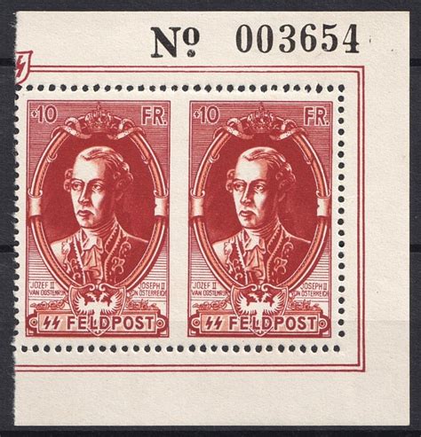 1943 10fr Belgian Flemish Legion Germany Pair Corner Margins Mi X