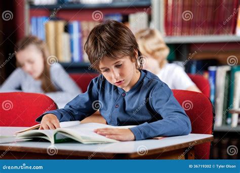 Livro De Leitura Da Estudante Na Tabela Na Biblioteca Foto De Stock