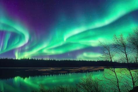 Premium AI Image | A view of the aurora borealis over a lake.