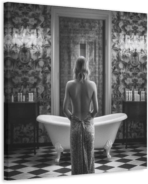 Amazon Vintage Woman Canvas Painting Wall Art Black And White Nude Sexy Girl Bathroom