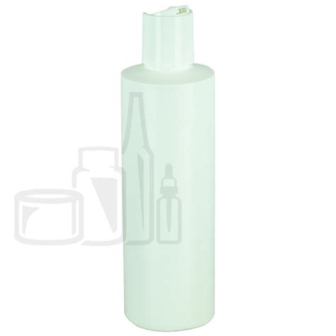 8oz HDPE Plastic White Cylinder Bottle With White Disc Cap Liquid