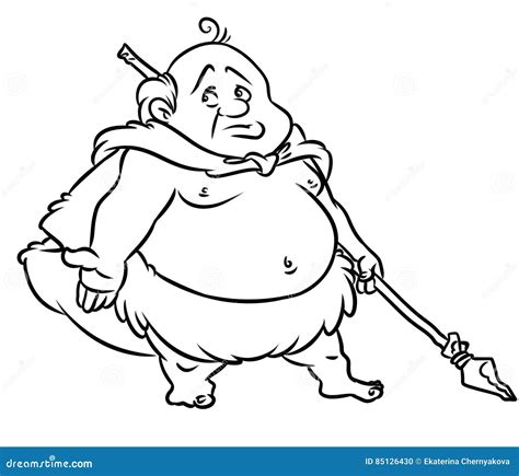 Stone Age Fat Man Hunter Cartoon Stock Illustration Illustration Of