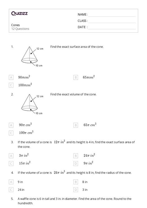 50+ volume and surface area of cones worksheets on Quizizz | Free ...