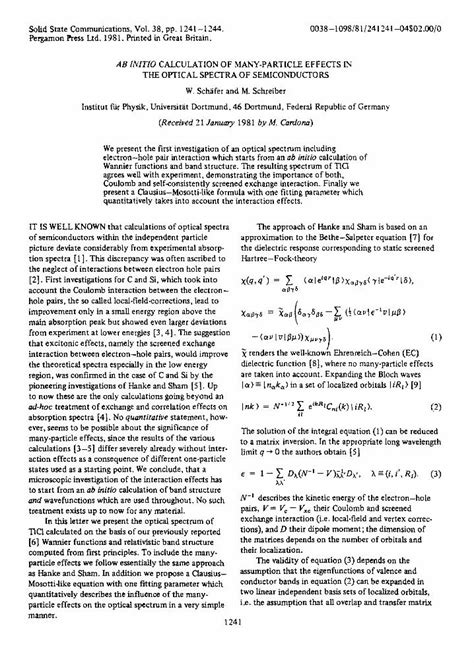 PDF Ab Initio Calculation Of Many Particle Effects In The Optical