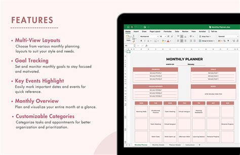 Monthly Planner Template in Excel, Google Sheets - Download | Template.net