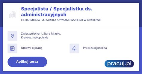 Oferta Pracy Specjalista Specjalistka Ds Administracyjnych