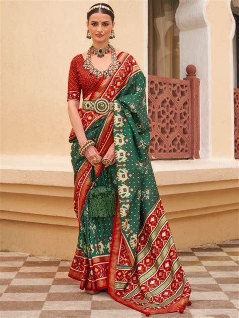 Buy Red Patola Printed Silk Wedding Wear Saree From Ethnic Plus