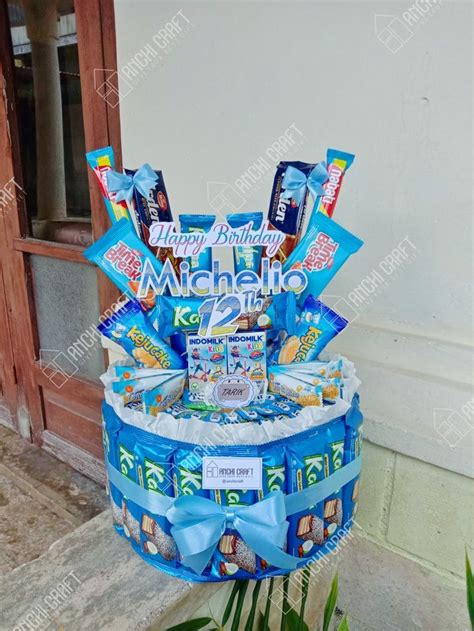 Blue Snack Hampers Birthday Ide Keranjang Buket Kue Ide Hadiah