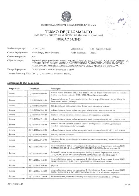 PE 035 2023 JULGAMENTO ATA DE ABERTURA CESTAS BÁSICAS Prefeitura