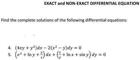 Solved Exact And Non Exact Differential Equation Find The Complete