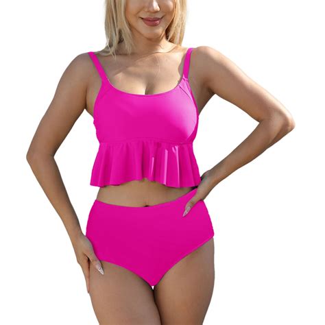 Huowey Bikini Set For Women Swimsuits 2025 Ruffle Tops And Floral Bottoms Swim Bathing Suit Suit