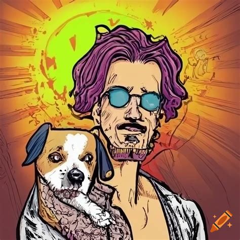 80s grunge comic style artwork of a man and his dog on Craiyon