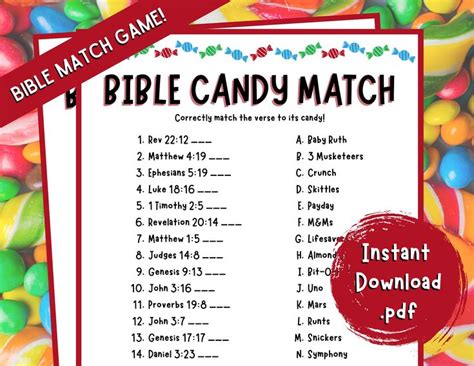 Bible Candy Match Game Bible Match Party Game Bible Games For Kids