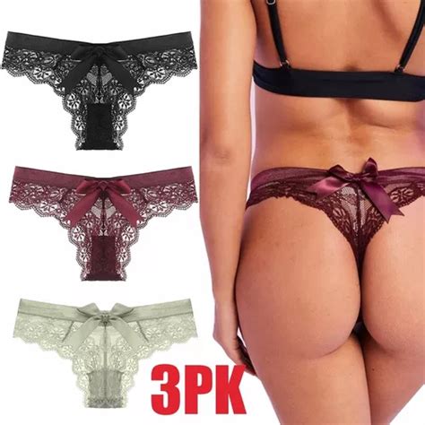 Paquete 3 Panty Bikini Señoras Tanga Cordón De Encaje Sexy Cuotas sin interés