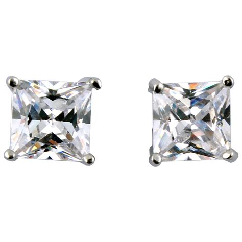 1 Pair Unisex CZ Clear Square Magnetic Clip On 4 Claws Earrings Studs