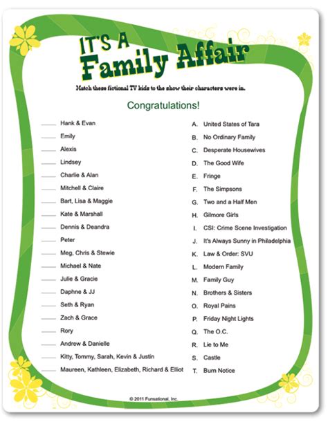 Family Reunion Printable Games - Calendar Printables