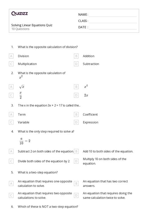 50 Linear Equations Worksheets For 4th Grade On Quizizz Free And Printable