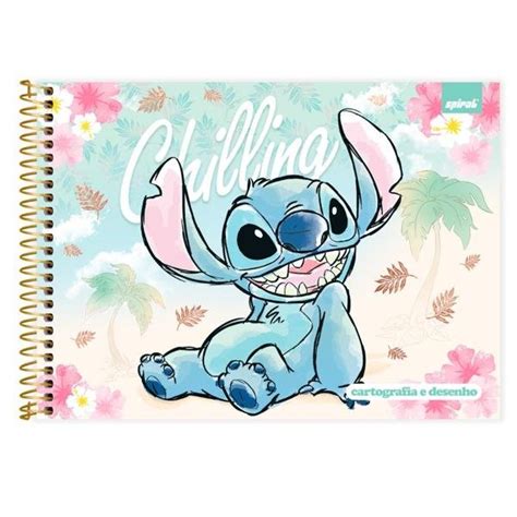 Caderno Cartografia E Desenho Capa Dura Folhas Disney Stitch Spiral