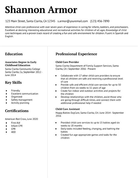 Child Care Resume Examples And Templates For 2024