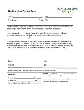 Fillable Online Sick Leave Pool Request Form Palm Beach State College