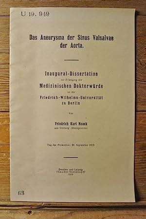 Das Aneurysma Der Sinus Valsalvae Der Aorta Friedrich Karl Noack U