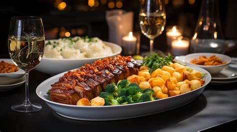 Premium AI Image | Christmas Dinner on White Table Shot Using a DSLR Camera