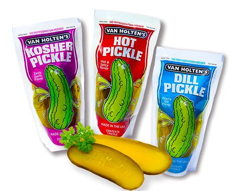 Van Holten Sour Pickle Pouch Set Hot Dill Garlic Pickles Pack Of