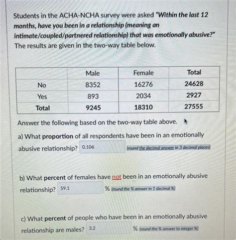 Solved Students In The Acha Ncha Survey Were Asked Within Chegg