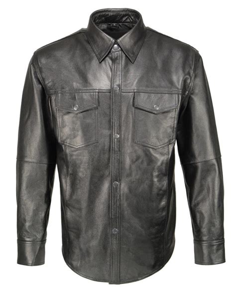 Мужская стильная кожаная рубашка M Boss® Black Classic Snap