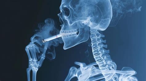 Premium Photo Skeleton Illustration Smoking Cigarette Generative AI