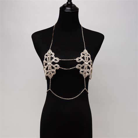 Women Belly Jazz Hot Dance Rhinestone Breast Chain Singers Stage Performance Bra Chain Tops Sexy