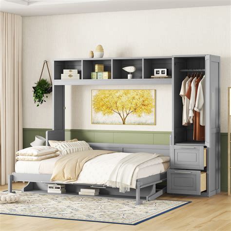 Queen Size Murphy Bed Wall Bed With Shelves Bed Bath Beyond