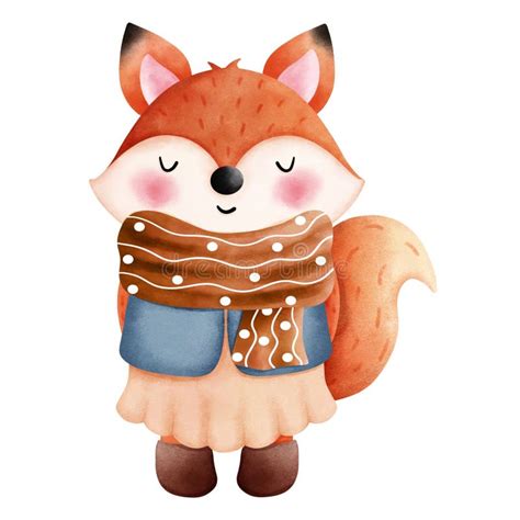 Adorable Autumn Fox Illustrationwatercolor Clipart Of A Cute Fox In