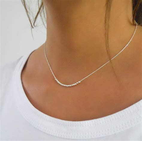 Dainty Sterling Silver Necklace With Beads Handmade Handmade