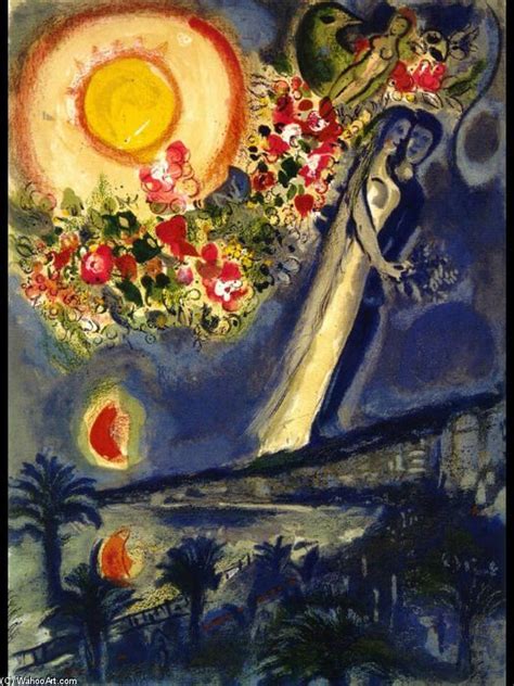 Amantes No Céu De Agradável Litografia Por Marc Chagall 1887 1985