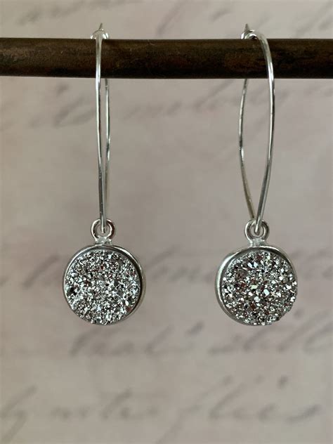 Stunning Silver Druzy Drop Earrings On Teardrop Sterling Ear Wires