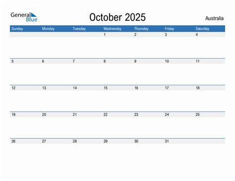 Editable October 2025 Calendar With Australia Holidays