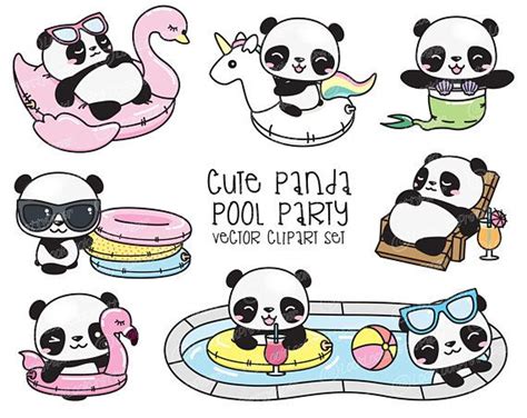 Premium Vector Clipart Kawaii Panda Cute Panda Pool Party Clipart