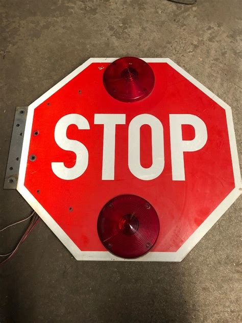 VINTAGE SCHOOL BUS STOP SIGN- W/LIGHTS WORK | #1994348151