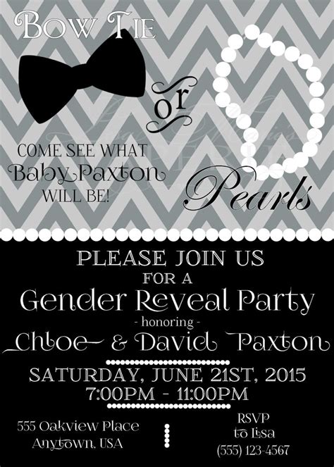 Bow Tie Or Pearls Gender Reveal Invitation Gender Reveal Etsy