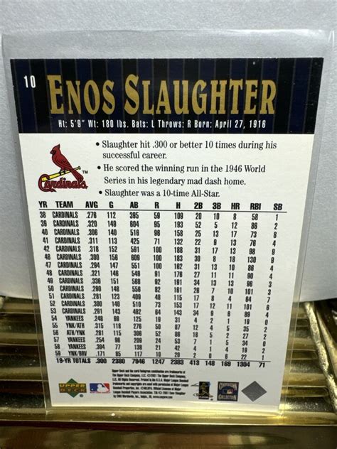 2001 Upper Deck Hall Of Famers 10 Enos Slaughter Cooperstown