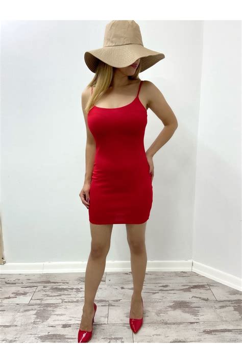Secret Passion Lingerie Esnek Krep Kumaş Ayarlanabilir Askılı Göğüs Dekolteli Kırmızı Mini Abiye